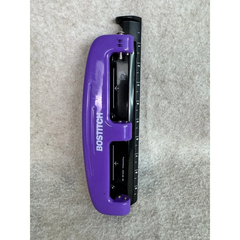 Bostitch Office 3 Hole‎ Paper Punch 12 Sheet Capacity All-Metal - Purple / Black